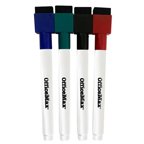 OfficeMax Mini Magnetic Whiteboard Marker With Eraser Assorted Colours, Pack of 4
