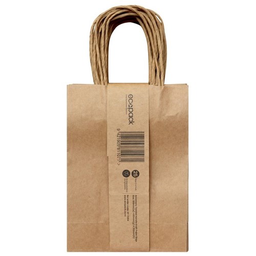 Ecopack Twisted Handle Paper Bags 150 x 80 x 210mm Brown, Pack of 25
