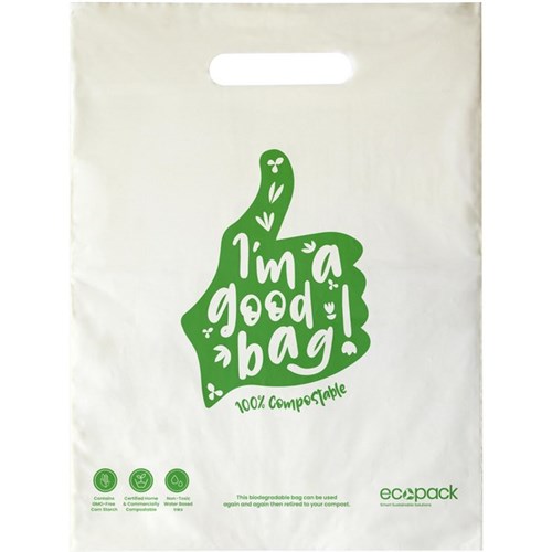 Ecopack Home Compostable Punched Handle Retail Bags Small 260x340mm, Pack of 50