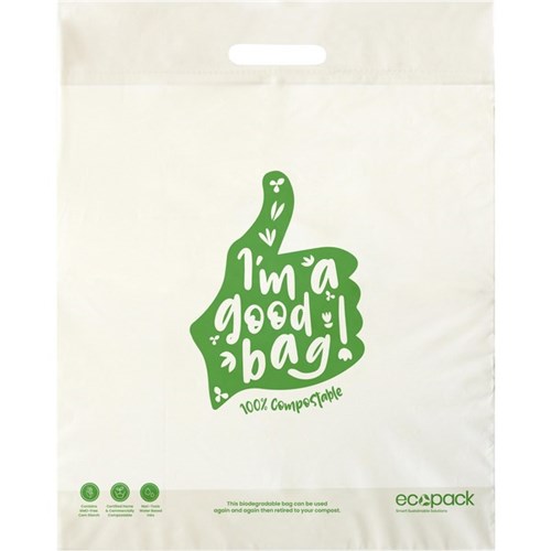 Ecopack Home Compostable Punched Handle Retail Bags Medium 400x490mm, Pack of 50