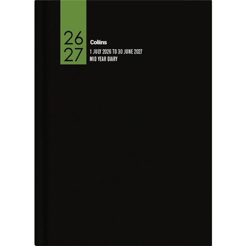 Collins A51A Mid Year Diary A5 1 Day To A Page 1 July 2026 to 30 June 2027 Black