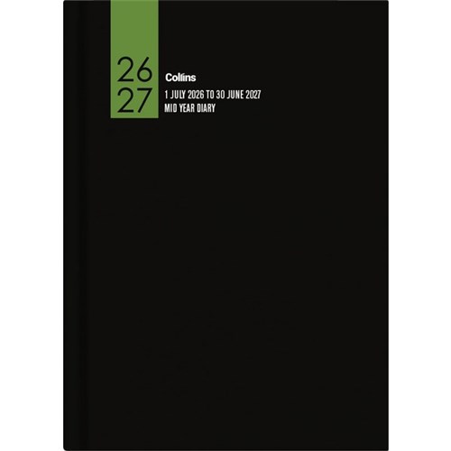 Collins A53A Mid Year Diary A5 Week To View 1 July 2026 to 30 June 2027 Black