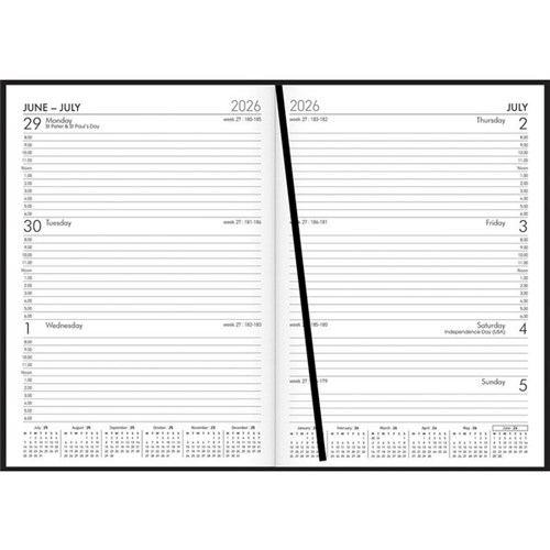 Collins A53A Mid Year Diary A5 Week To View 1 July 2026 to 30 June 2027 Black