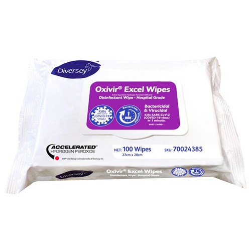 Diversey Oxivir Excel Cleaning Wipes, 24 Packs of 100