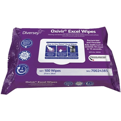 Diversey Oxivir Excel Cleaning Wipes, 24 Packs of 100