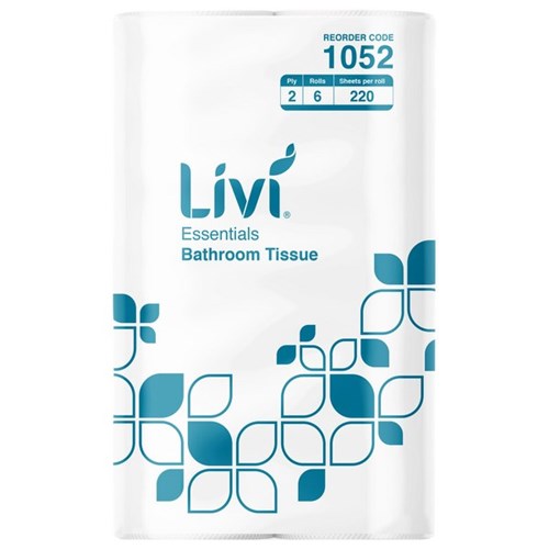 Livi Essentials Toilet Tissue 2 Ply 220 Sheets 1052, Pack of 6