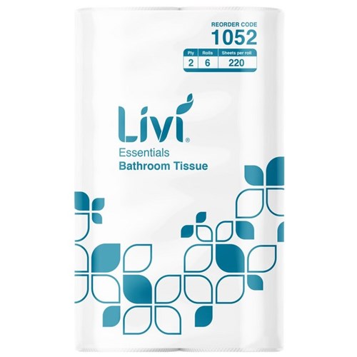 Livi Essentials Toilet Tissue 2 Ply 220 Sheets 1052, Carton of 72