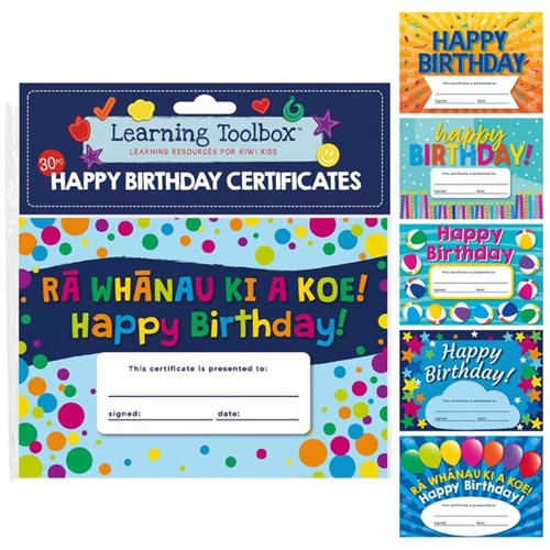 Learning Toolbox Certificates Birthday A5 6 Assorted Designs, Pack of 30