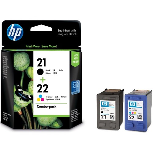 HP 21 22 Black & Colour Ink Cartridges Combo Pack