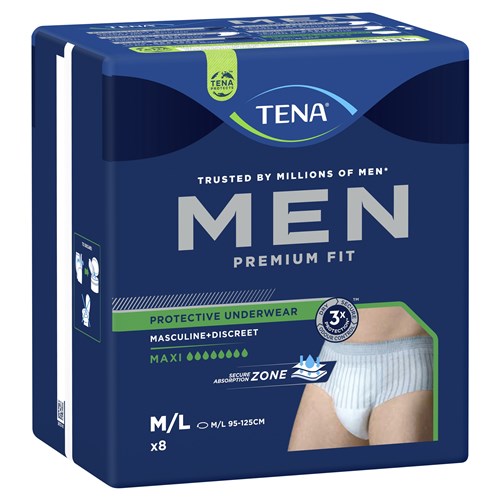 TENA Men Protective Underwear Incontinence Pants Level 4 Medium/Large, Pack of 8