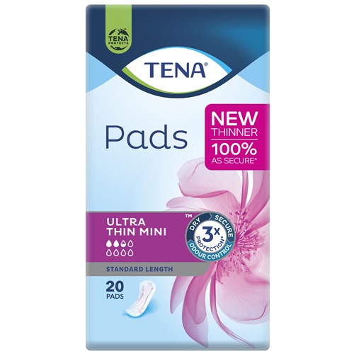 TENA Ultra-Thin Mini Incontinence Pads Women's Standard Length, Pack of 20