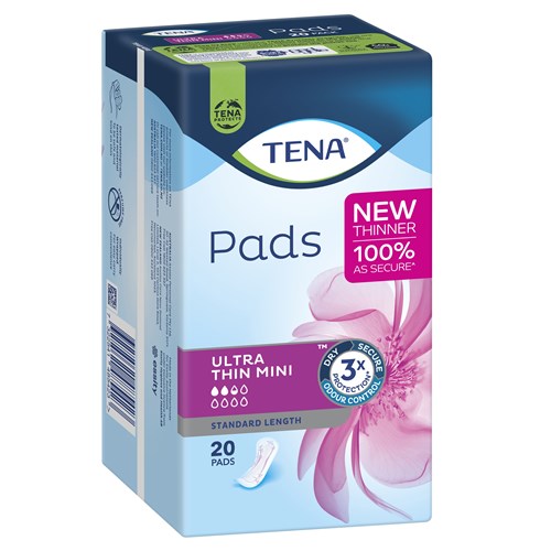 TENA Ultra-Thin Mini Incontinence Pads Women's Standard Length, Pack of 20