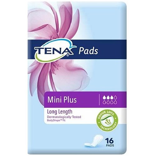 TENA Mini Plus Incontinence Pads Women's Long Length, Pack of 16