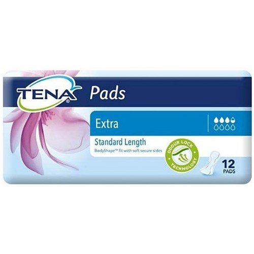 TENA Extra Incontinence Pads Standard Length, 6 Packs of 12