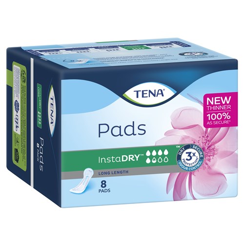 TENA InstaDRY™ Incontinence Pads Women's Long Length, Pack of 8