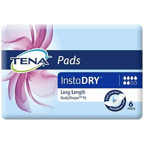 TENA InstaDRY Incontinence Pads Women's Long Length, Pack of 6