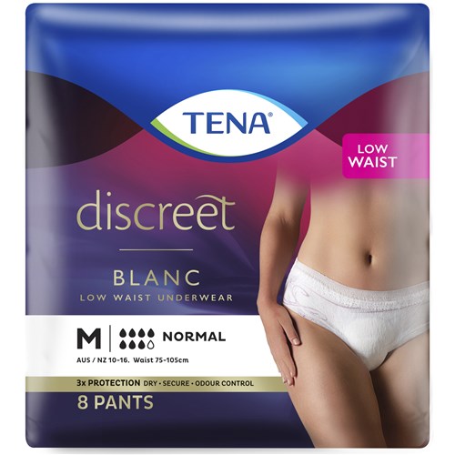 TENA Discreet Blanc Incontinence Pants Women's Normal Low Waist Medium, Pack of 8