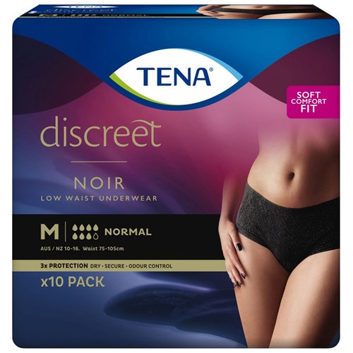TENA Discreet Noir Incontinence Pants Women's Normal Low Waist Medium, Pack of 10