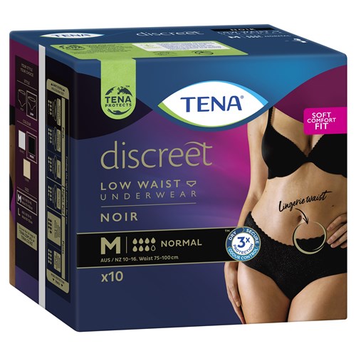 TENA Discreet Noir Incontinence Pants Women's Normal Low Waist Medium, Pack of 10