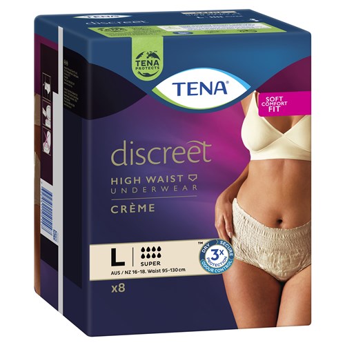 TENA Discreet Creme Incontinence Pants Women's Super High Waist Large, Pack of 8