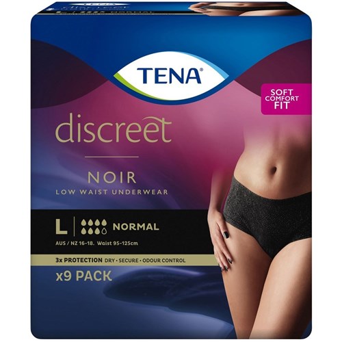 TENA Discreet Noir Incontinence Pants Women's Normal Low Waist Large, Pack of 9