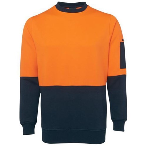 JB's Wear Hi Vis Fleece Long Sleeve Crew Neck Orange/Navy 3XL