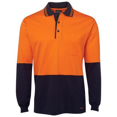 JB's Wear Hi Vis Polo Shirt Long Sleeve Orange/Navy 2XL