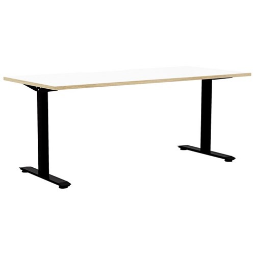 Klever Single User Desk Scallop Top 1800mm Snowdrift/Oak/Black