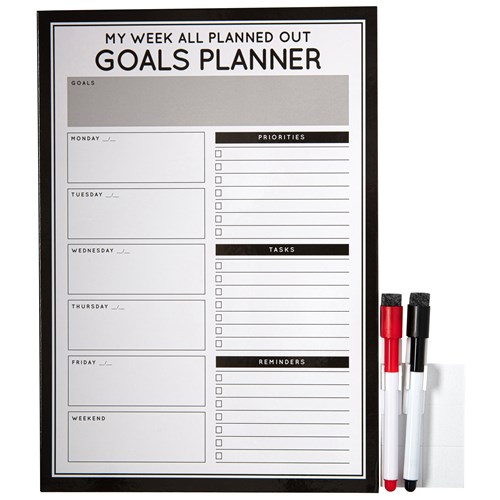 OfficeMax A4 Dry Erase Planner Week To View Black/White