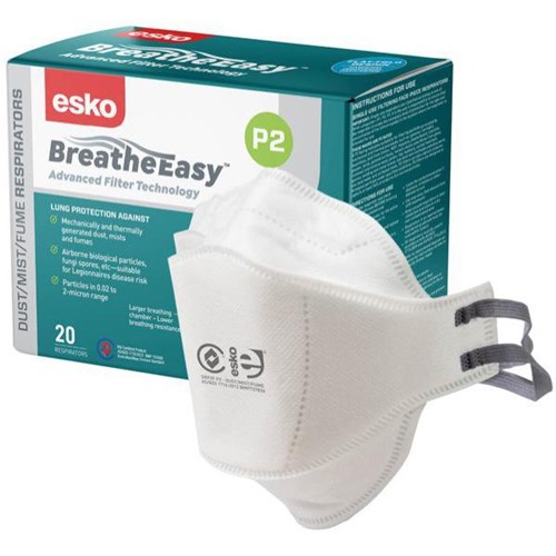 Esko P2 Breathe Easy Flat Fold Non-Valved Respirator Masks, Box of 20
