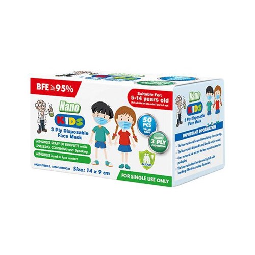 Nano Kids / Child Disposable Face Mask 3 Ply, Pack of 50