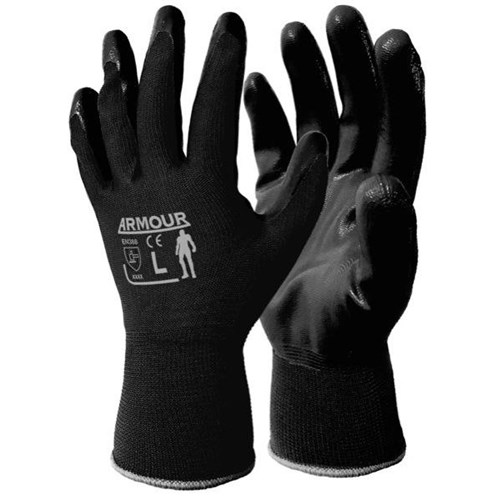 Armour Open Back Nitrile Gloves Black Small, Pair