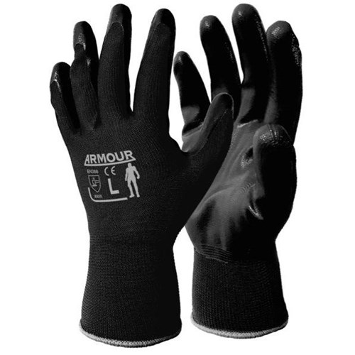 Armour Open Back Nitrile Gloves Black Medium, Pair
