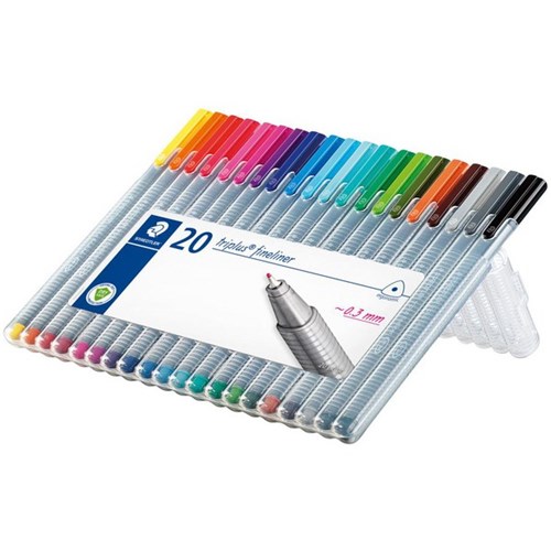 Staedtler 334 Assorted Colours Triplus Fineliner Pen Fine Tip 0.3mm, Pack of 20