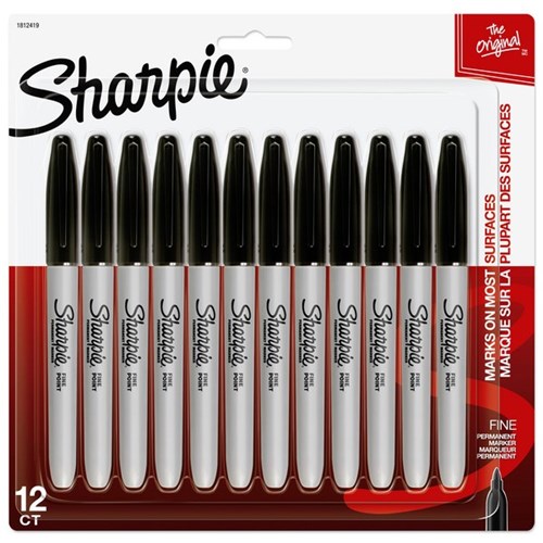 Sharpie Black Permanent Marker Fine Tip, Pack of 12