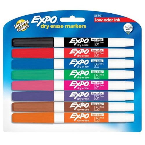 Expo Assorted Colours Dry Erase Markers Fine Tip, Pack of 8 OfficeMax NZ