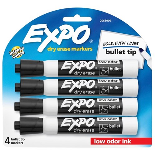 Expo Black Dry Erase Markers Bullet Tip, Pack of 4