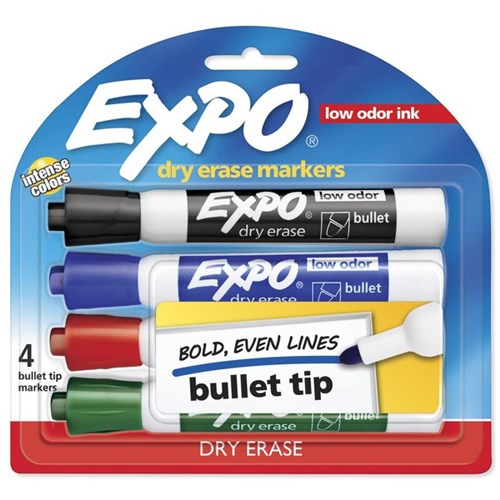 Expo Assorted Colours Dry Erase Markers Bullet Tip, Pack of 4