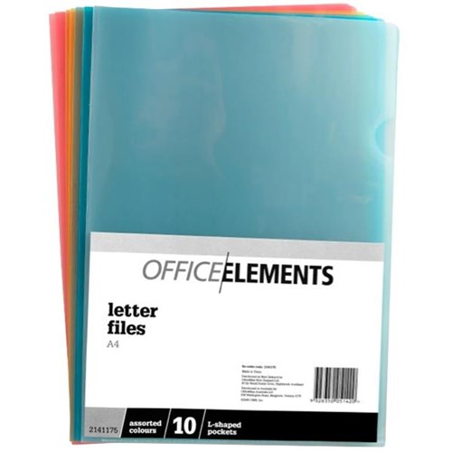 Office Elements L-Shaped Pockets A4 Assorted Colours, Pack of 10