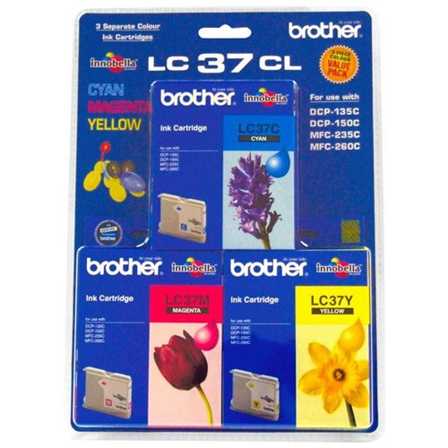 Brother LC37CL3 Colour Ink Cartridges, Pack of 3