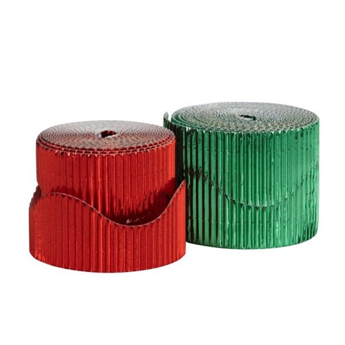 OfficeMax Metallic Corrugated Borders Red & Green, Pack of 4