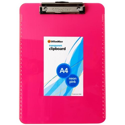 OfficeMax Transparent Clipboard A4 Neon Pink Plastic OfficeMax NZ