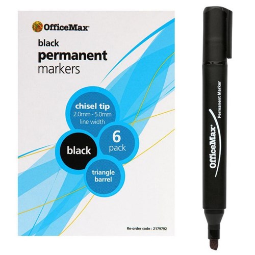 OfficeMax Black Permanent Markers Chisel Tip, Pack 6