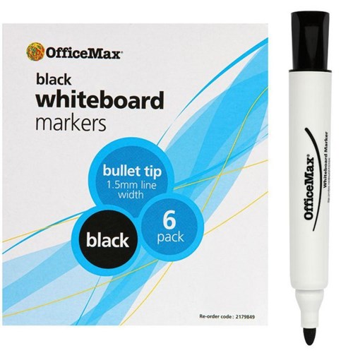OfficeMax Black Whiteboard Markers Bullet Tip, Pack of 6