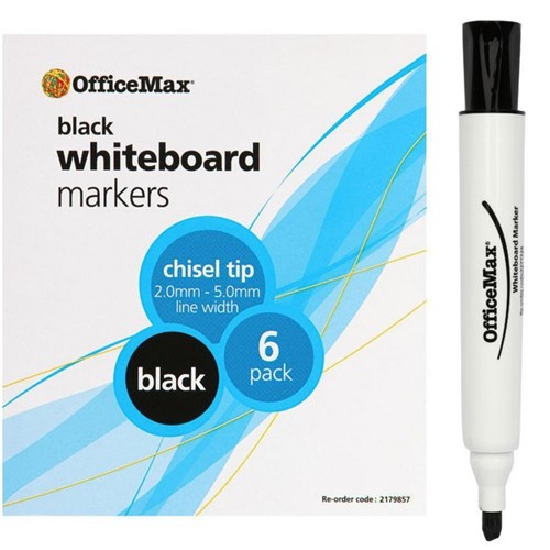 OfficeMax Black Whiteboard Markers Chisel Tip, Pack of 6
