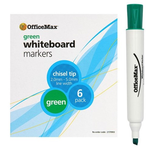 OfficeMax Green Whiteboard Markers Chisel Tip, Pack of 6
