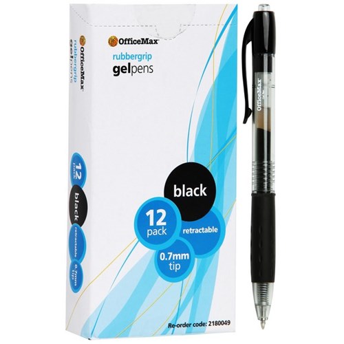 OfficeMax Black Rollerball Gel Pens 0.7mm Fine Tip, Pack of 12