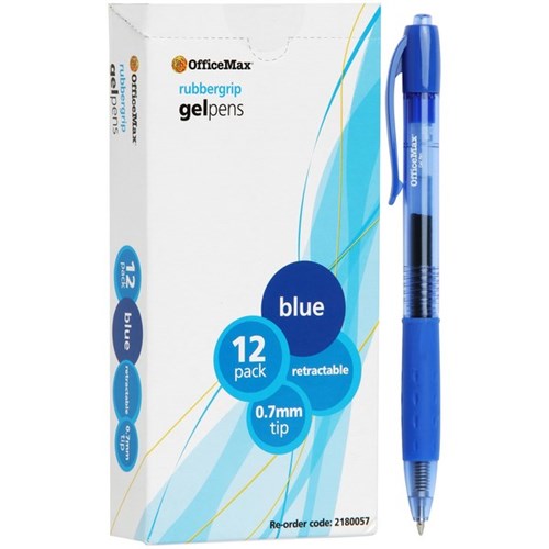 OfficeMax Blue Rollerball Gel Pens 0.7mm Fine Tip, Pack of 12