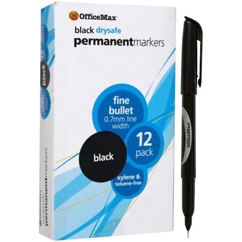 OfficeMax Black Permanent Marker Fine Bullet Tip, Pack of 12
