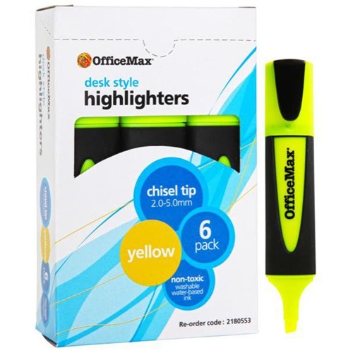 OfficeMax Yellow Text Highlighters Chisel Tip, Pack of 6 OfficeMax NZ
